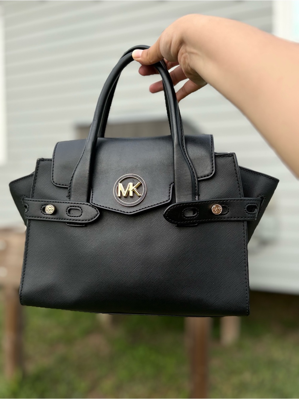 Michael Kors Black Saffiano Top-Handle Satchel with Gold Hardware